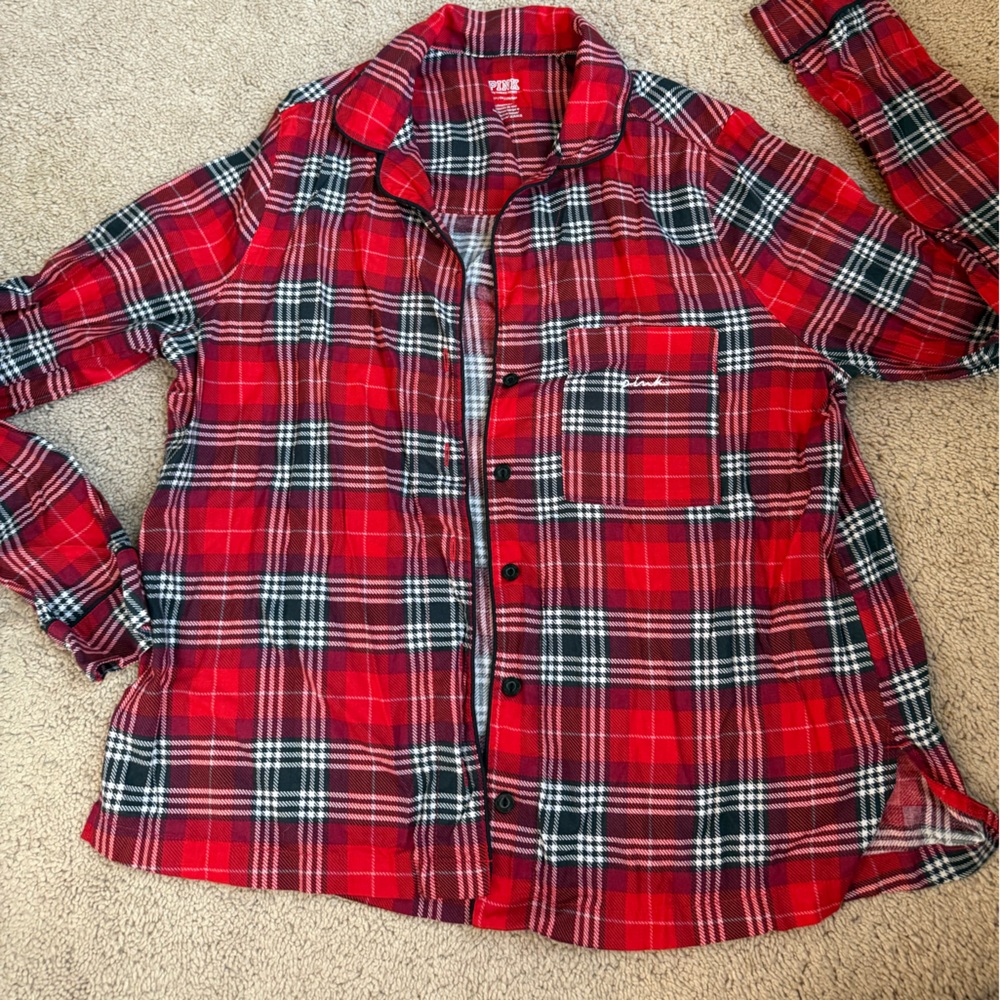 PINK Victoria's Secret Red Plaid Button Down Shirt